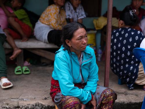 Dawasang at a holding centre in Tupche, Nuwakot. She worries about how she will pay for her daughter’s education.